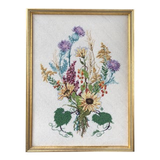 Floral Bouquet Petite Needlepoint in Frame For Sale