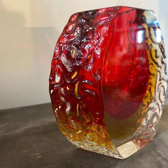 1960s 1960s Mandruzzato Mid-Century Modern Red and Yellow Sommerso Murano Glass Vase For Sale - Image 5 of 7