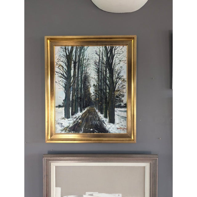 Mid-Century Modern 'Winter Pathway' Swedish Expressive Landscape Oil Painting, Framed For Sale - Image 4 of 10