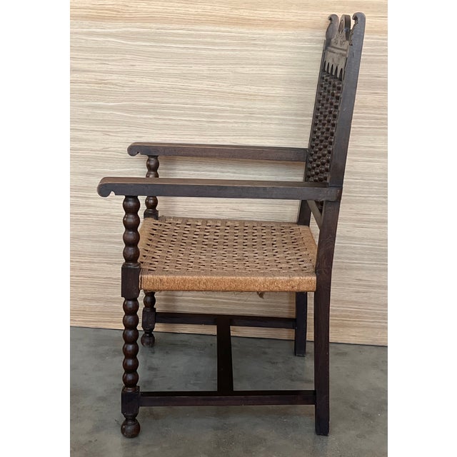 Wood 19th Century Spanish Colonial Altar Carved Armchairs With Cane Seat, Set of 4 For Sale - Image 7 of 12