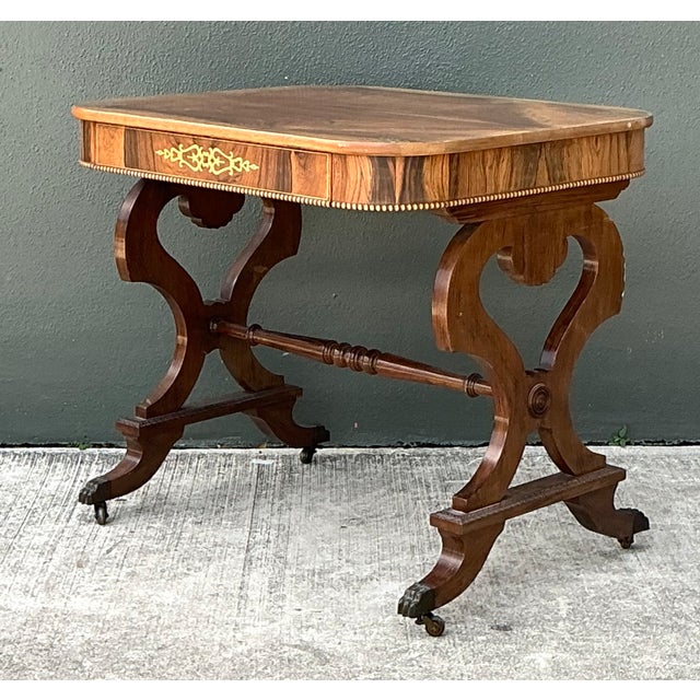 Vintage Wood and Brass Inlaid Side Table For Sale In West Palm - Image 6 of 12