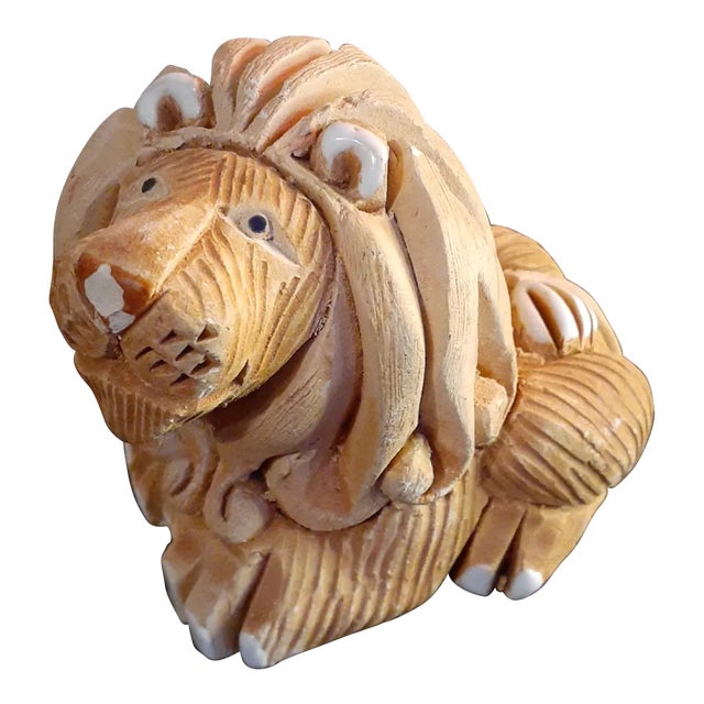 1980s Artesania Rinconada Hand Carved Lion Figurine For Sale