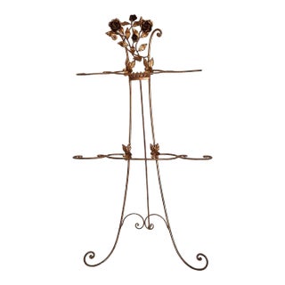 Italian Rose Tole Gold Towel Rack Linen Holder For Sale