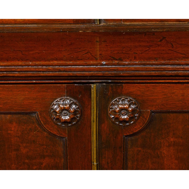 English 19th Century Mahogany Bookcase with Glass Doors and Carved Rosettes For Sale - Image 10 of 12