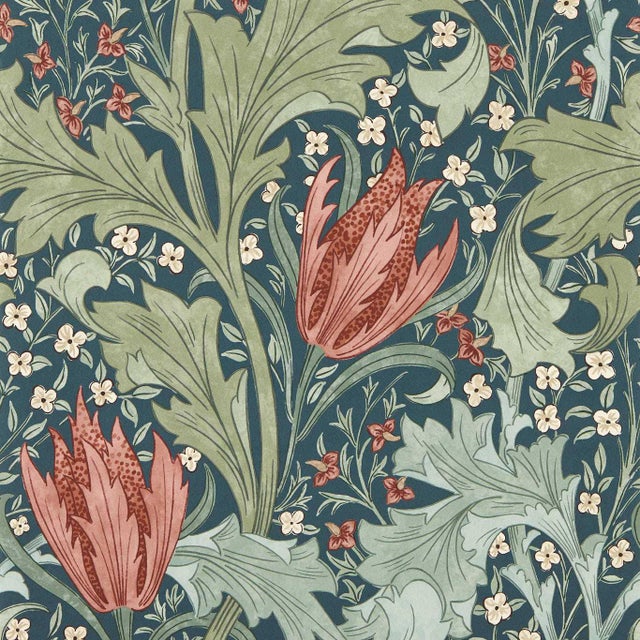 Morris & Co. Lent Lily Wallpaper in Indigo/Madder For Sale