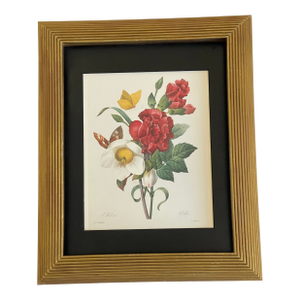 Vintage Floral Chromolithograph in Gold Frame Reproduction