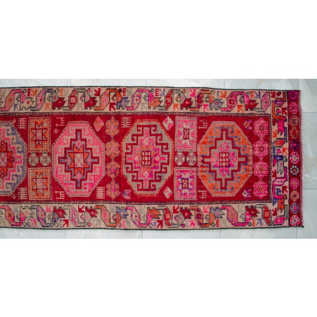 1960s Vintage Hand-Knotted Colorful Runner Rug 2x13 Ft Approx For Sale - Image 13 of 16