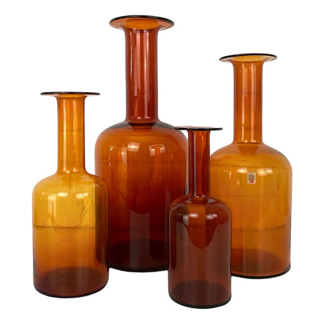 Amber Floor Vase Vases by Otto Brauer for Holmegaard, Denmark, 1960s, Set of 4 For Sale
