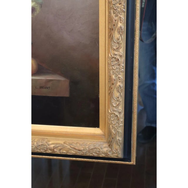 Late 20th Century Monumental Floral Oil Painting in Large Gilt Frame, Signed L. Stewart For Sale - Image 12 of 15