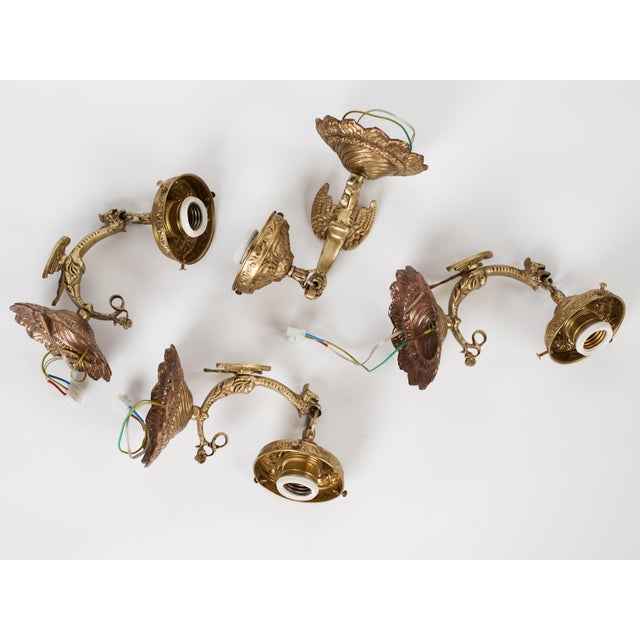 1950s Spanish Empire Cast Brass Dragon Sconces With Cut-Glass Acorn Shades - Set of 4 For Sale - Image 10 of 12