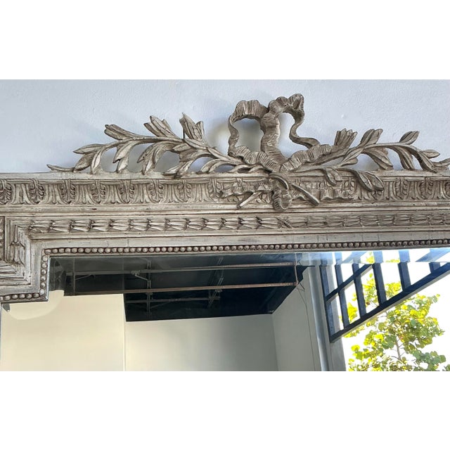 Wood Vintage Monumental Carved Ribbon Floor Mirror For Sale - Image 7 of 12