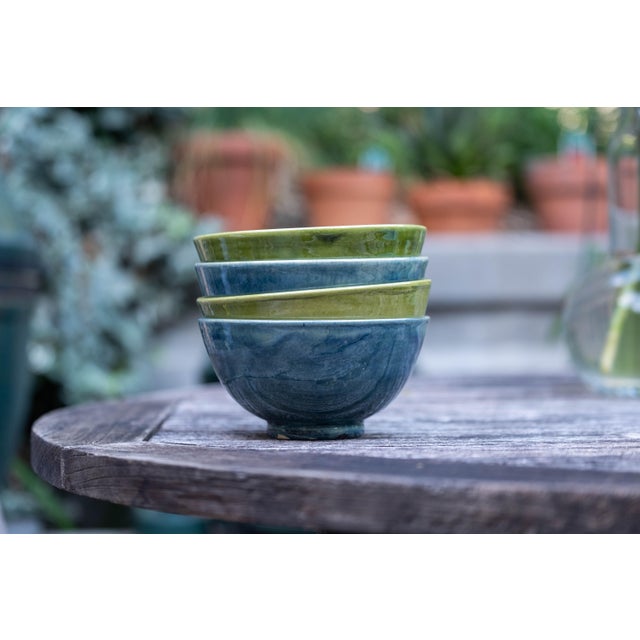 Ceramic Handcrafted Blue & Green Cereal Bowls - Set of 4 For Sale - Image 7 of 7