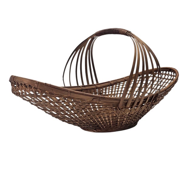 Mid-Century Modern Sculptural Woven Bamboo Canoe Basket 21" For Sale - Image 10 of 11