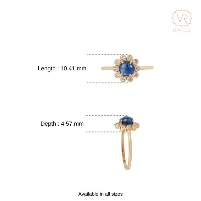 Victorian-Inspired 1.22Ct Blue Sapphire & Diamond Floral Ring in 14k Gold Size 5.5 For Sale - Image 11 of 17