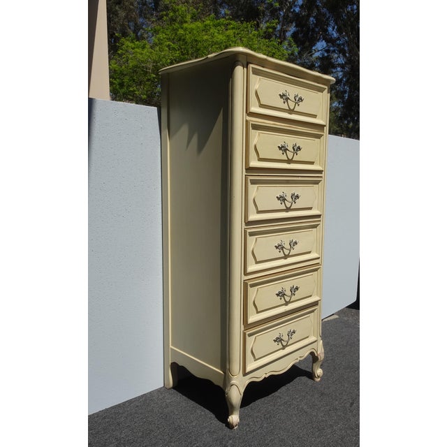 Henry Link Vintage French Provincial Authentic Henry Link Lingerie Tallboy Dresser W Brass For Sale - Image 4 of 16