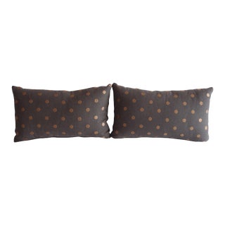 Gold & Grey Polka Dot Lumbar Pillows - A Pair For Sale
