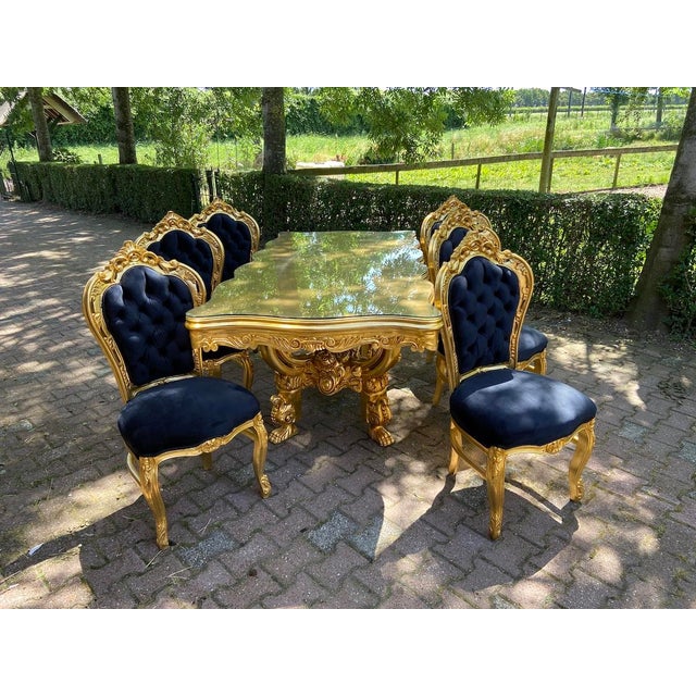 Baroque 1980 Italian Maker Baroque Gold Beech Dining Set-7 Pc For Sale - Image 3 of 18