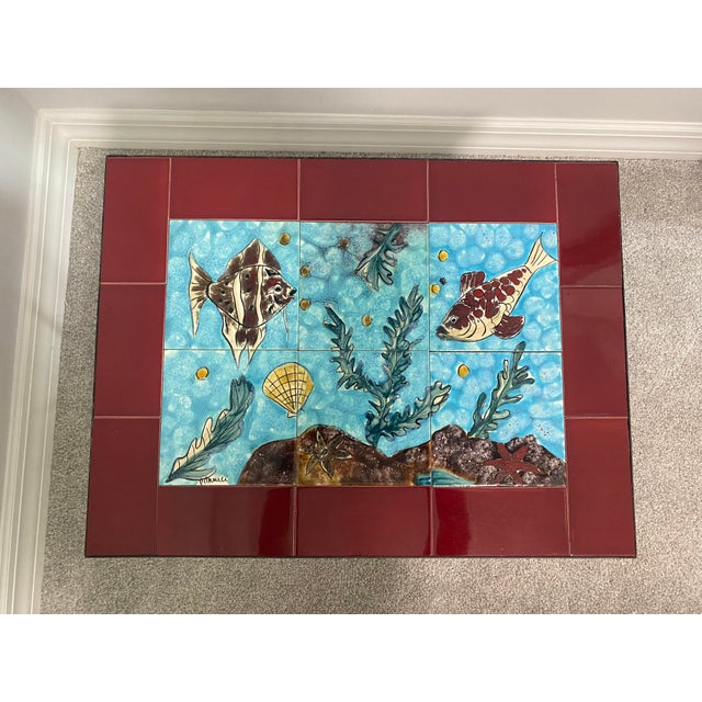 Mid-Century Modern 1950s French Ceramic Fish Tile Side Table & Magazine Rack For Sale - Image 3 of 7