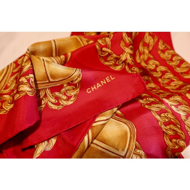 Figurative Framed Chanel Silk Scarf 1980s - Orange Gold Frame For Sale - Image 3 of 5
