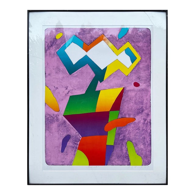 1990s Contemporary Signed Colorful Abstract Lithograph For Sale