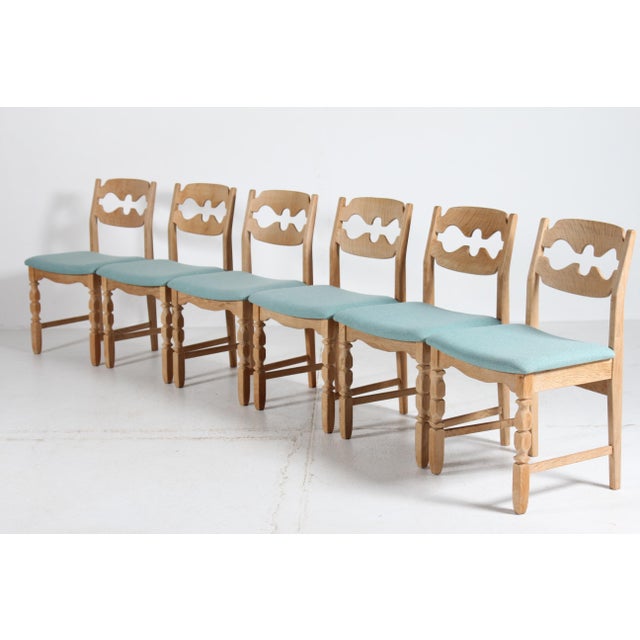 Vintage Danish Razor Blade Chairs in Oak by Henning Kjærnulf, 1970s, Set of 6 For Sale - Image 4 of 12