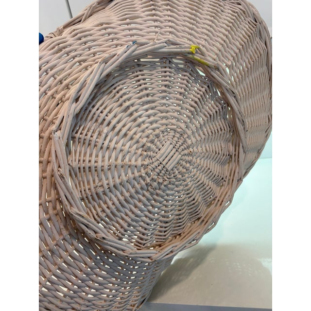 Wood Large Vintage Whitewashed Wicker Gathering Basket With Tall Handle For Sale - Image 7 of 11