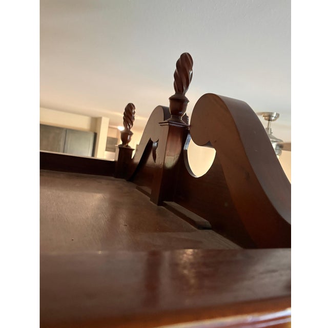 Brown Vintage Chippendale Style Mahogany Highboy Chest on Chest With Carved Bonnet Top & Working Keys For Sale - Image 8 of 12