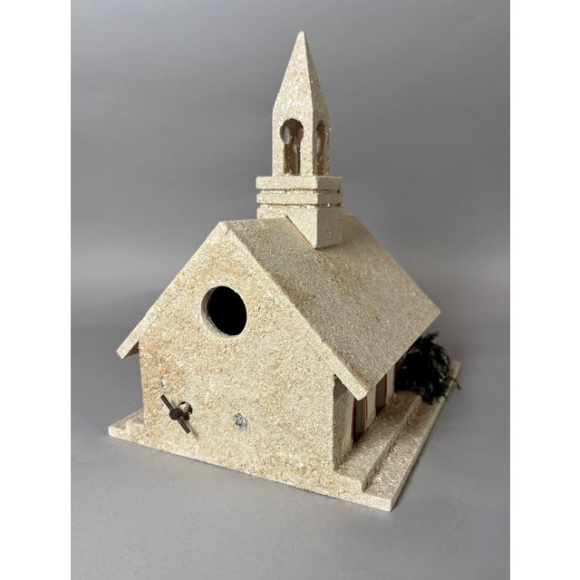 Vintage Mica Putz Christmas Church Music Box With Bottle Brush Trees, C. 1940s–1950s For Sale - Image 4 of 11
