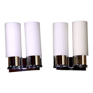 Jacques Adnet Chrome Double Sconces, Mid-Century France - a Pair For Sale