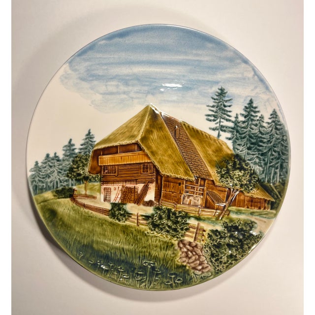 Set of Two Vintage Cico Germany Majolica Mountain Chalet Cottage Wall Plates Aprox. dimensions: 13" diameter Good vintage...