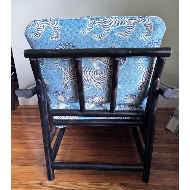 Mid 20th Century Black Rattan Bamboo Lounge Chair in the Manner of Ficks Reed For Sale - Image 16 of 16