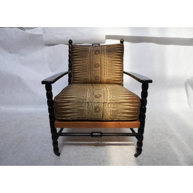 American Bobbin Lounge Chair Custom Upholstered in a Lee Jofa Fabric For Sale - Image 3 of 11