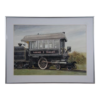 Mid 20th Century Margaret Mailly Lehigh Valley Railroad Dorothy Train Inspection Watercolor Print, Framed For Sale