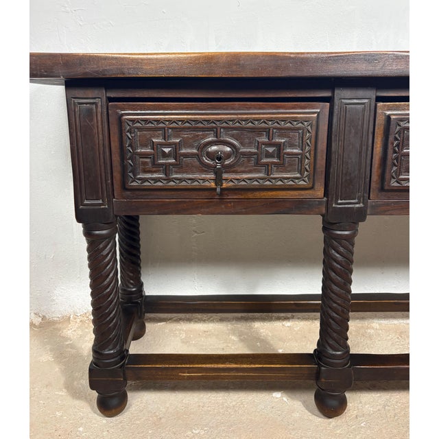 Baroque Late 19th Century Spanish Baroque Style Walnut Console Table with Twisted Legs For Sale - Image 3 of 18