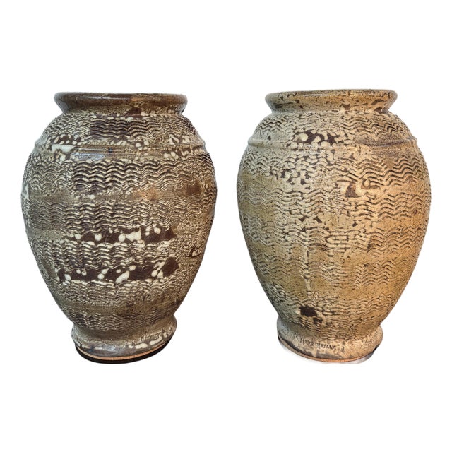 Large Italian Rustic Stoneware Jars, 1960s, Set of 2 For Sale