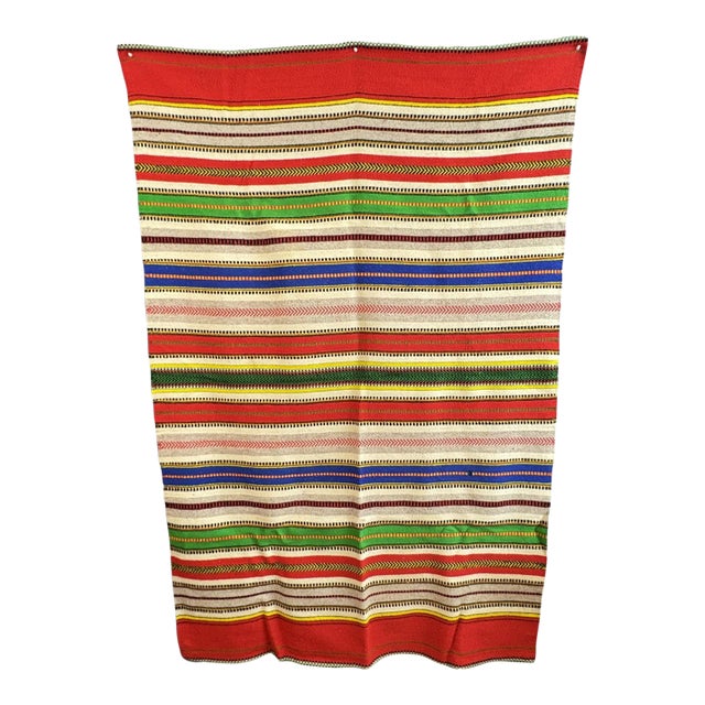 Vintage Mid-Century Mexican Hand-Woven Wool Serape — 83" X 57" For Sale