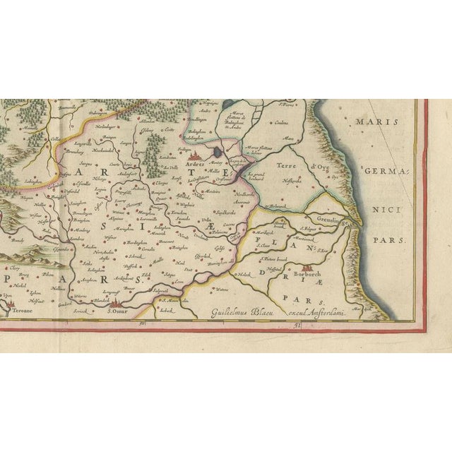 Paper Golden Age Map of Boulogne & Guînes from Blaeu, 1642 For Sale - Image 7 of 10