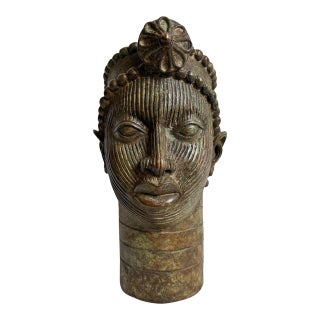 Antique African Old Bronze Nigeria Edo Ife Head Sculpture For Sale