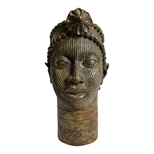 Antique African Old Bronze Nigeria Edo Ife Head Sculpture