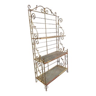 Mid Century French Gilt Wrought Iron Bakers Rack For Sale