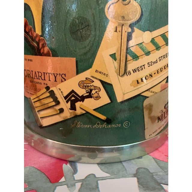 Stevan Dohanos FBI Collage printed Ice Bucket - very rare and hard to find. Hinged metal lid opens easily.