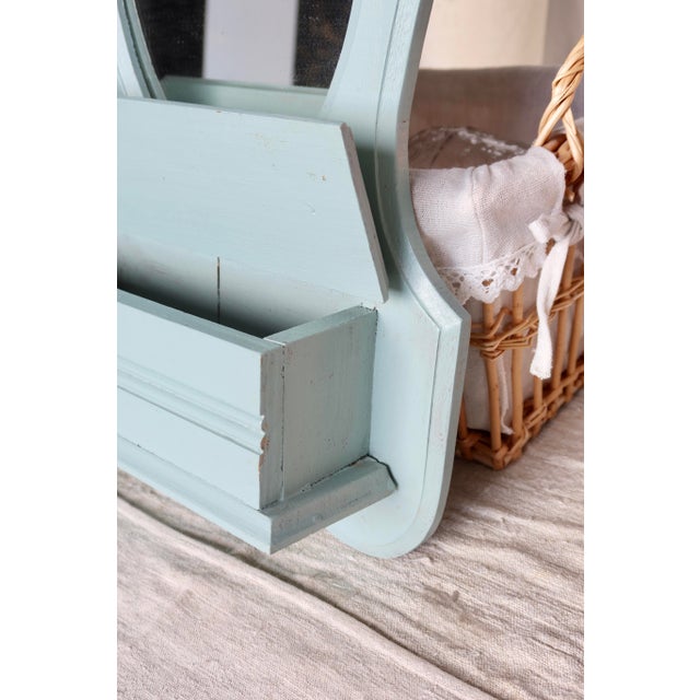 Vintage Entryway Mirror in Pale Blue Painted Wood with Wall Storage, 1990s For Sale - Image 3 of 8
