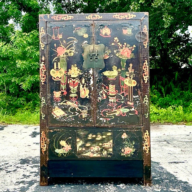 Vintage Asian Hand Painted Cabinet For Sale - Image 4 of 6