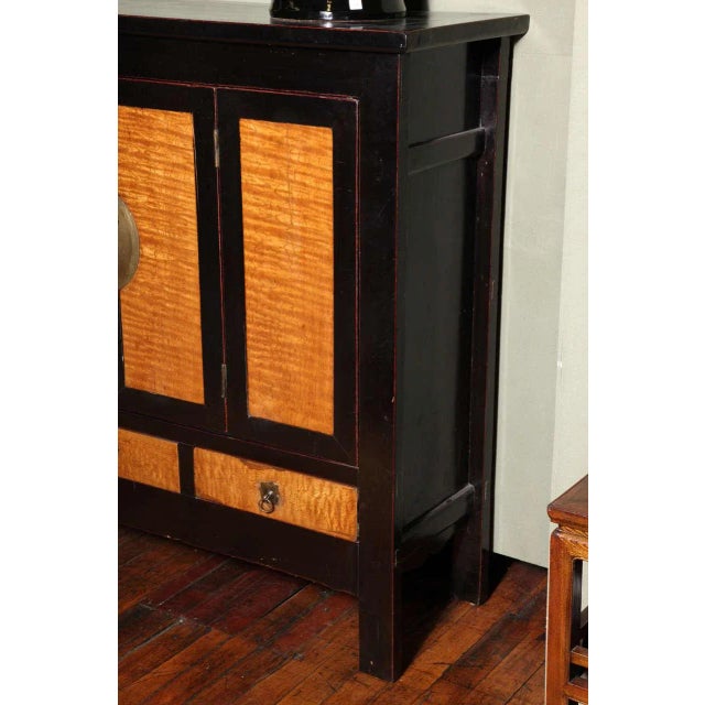 Wood Late Qing Dynasty Black Lacquer and Burl Wood Cabinet With Accordion Doors For Sale - Image 7 of 11