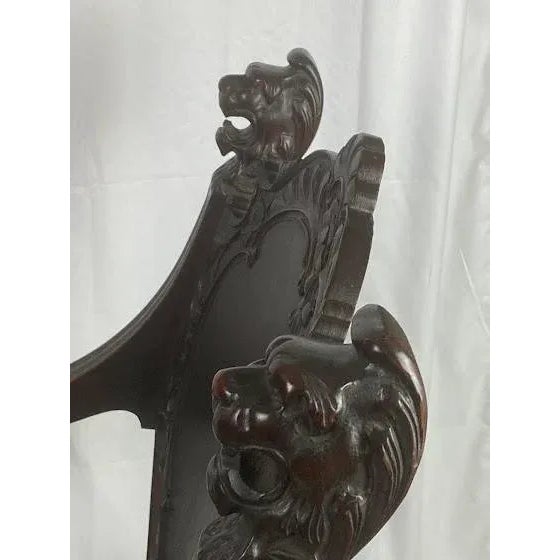 Vintage Victorian Mahogany Griffin / Lions Head Carved Savonarola Chair For Sale - Image 4 of 12