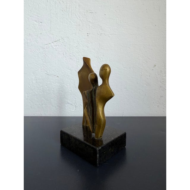 Abstract Modern Abstract Geometric Bronze Sculpture on Black Granite Base, Brazil 1980s For Sale - Image 3 of 12