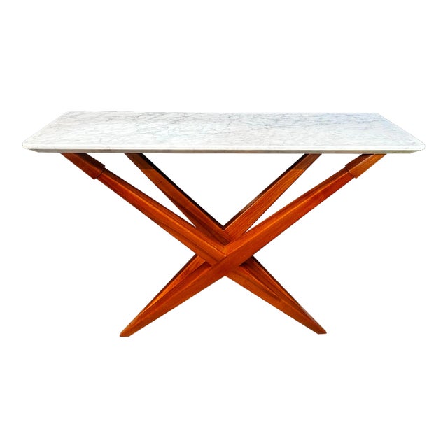 Mid Century Italian Marble and Wood Console 1980s For Sale