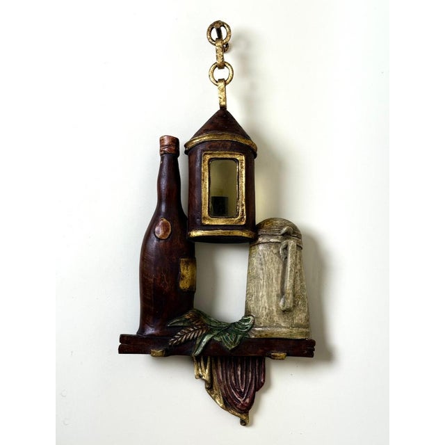 Italian Murano Glass Beer Lantern Wall Light in Hand-Carved Wood, 1970s For Sale - Image 10 of 18