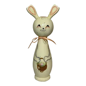 Vintage Handmade Painted Wood Folk Art Easter Bunny Rabbit With Egg Basket Figurine