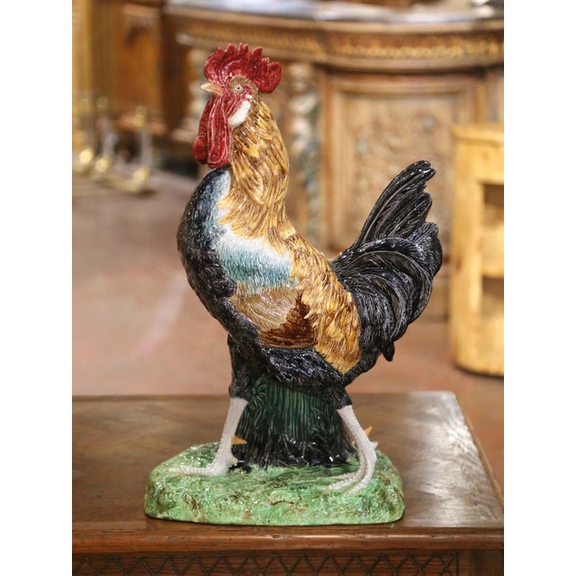 Green 19th Century French Barbotine Rooster Vase in the Manner of Carrier-Belleuse For Sale - Image 8 of 15